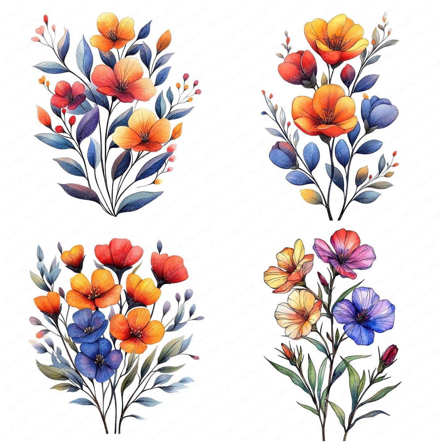 Abstract Wildflowers Clipart Set (DDD004553)