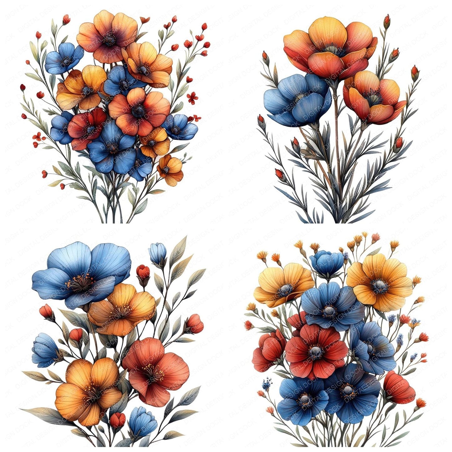 Abstract Wildflowers Clipart Set (DDD004554)