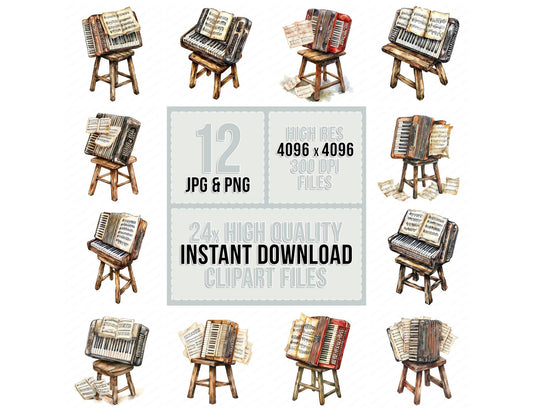 Accordion on Stool Clipart Set (DDD004555)