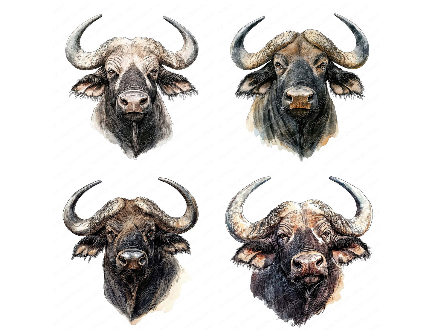 African Buffalo Head Clipart Set (DDD004556)