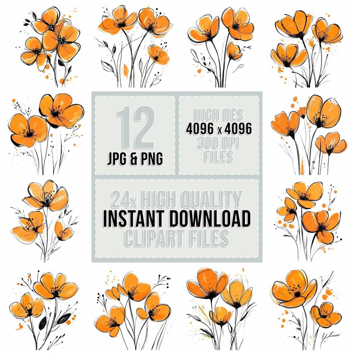 Amber Abstract Flowers Clipart Set (DDD004568)