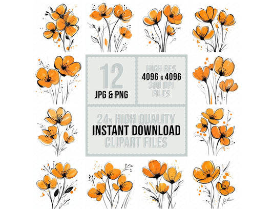 Amber Abstract Flowers Clipart Set (DDD004568)