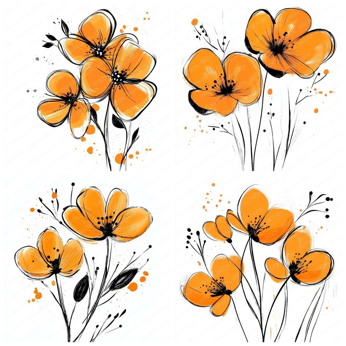 Amber Abstract Flowers Clipart Set (DDD004568)