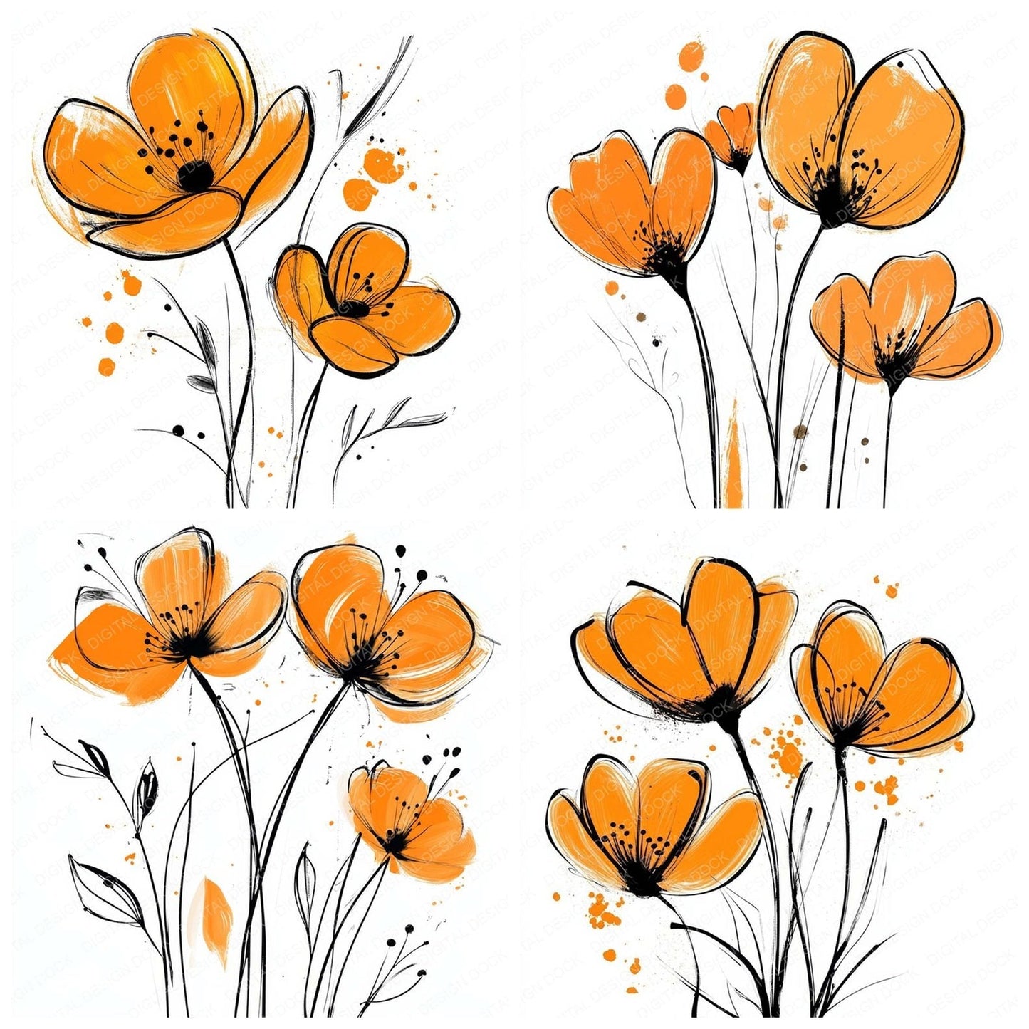 Amber Abstract Flowers Clipart Set (DDD004568)