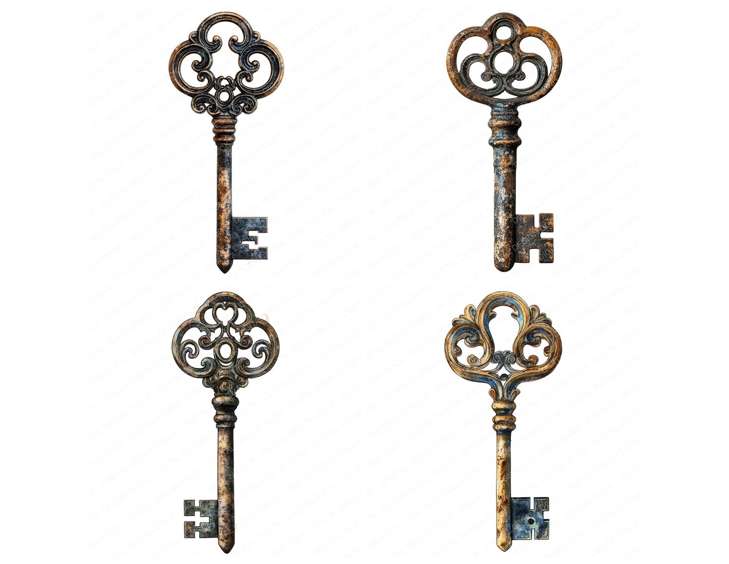 Antique Key Clipart Set (DDD004584)