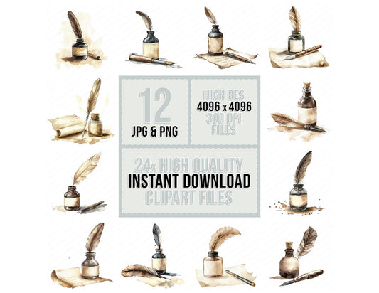 Antique Pen and Inkwell Clipart Set (DDD004587)