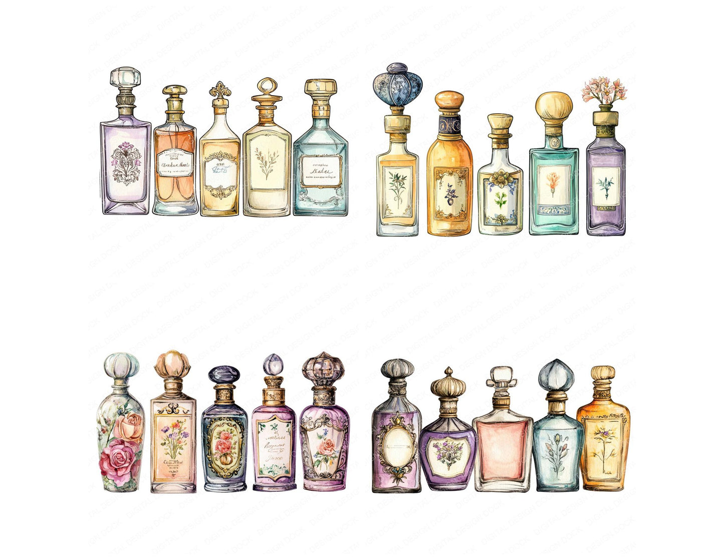 Antique Perfume Bottles Clipart Set (DDD004609)