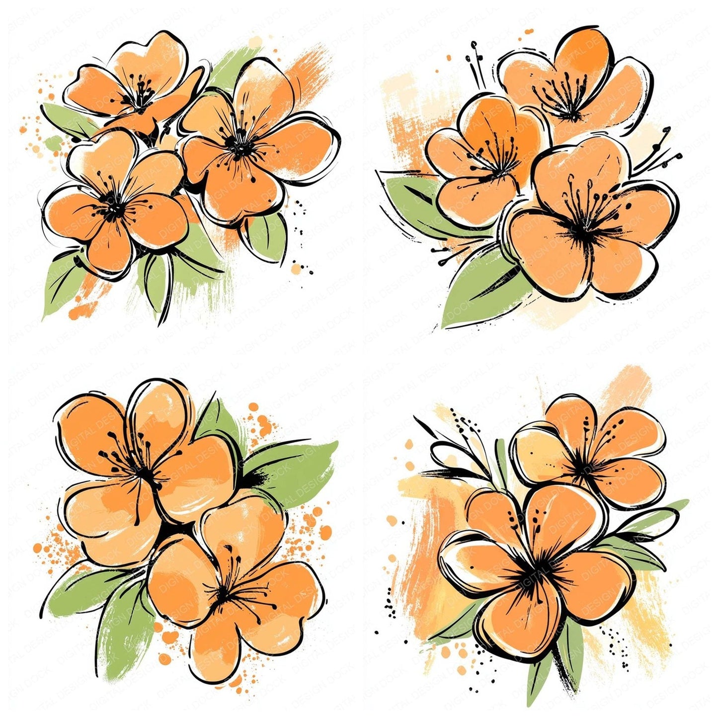 Apricot Abstract Flowers Clipart Set (DDD004616)