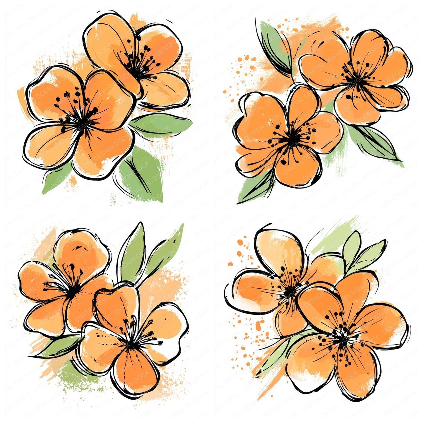 Apricot Abstract Flowers Clipart Set (DDD004616)