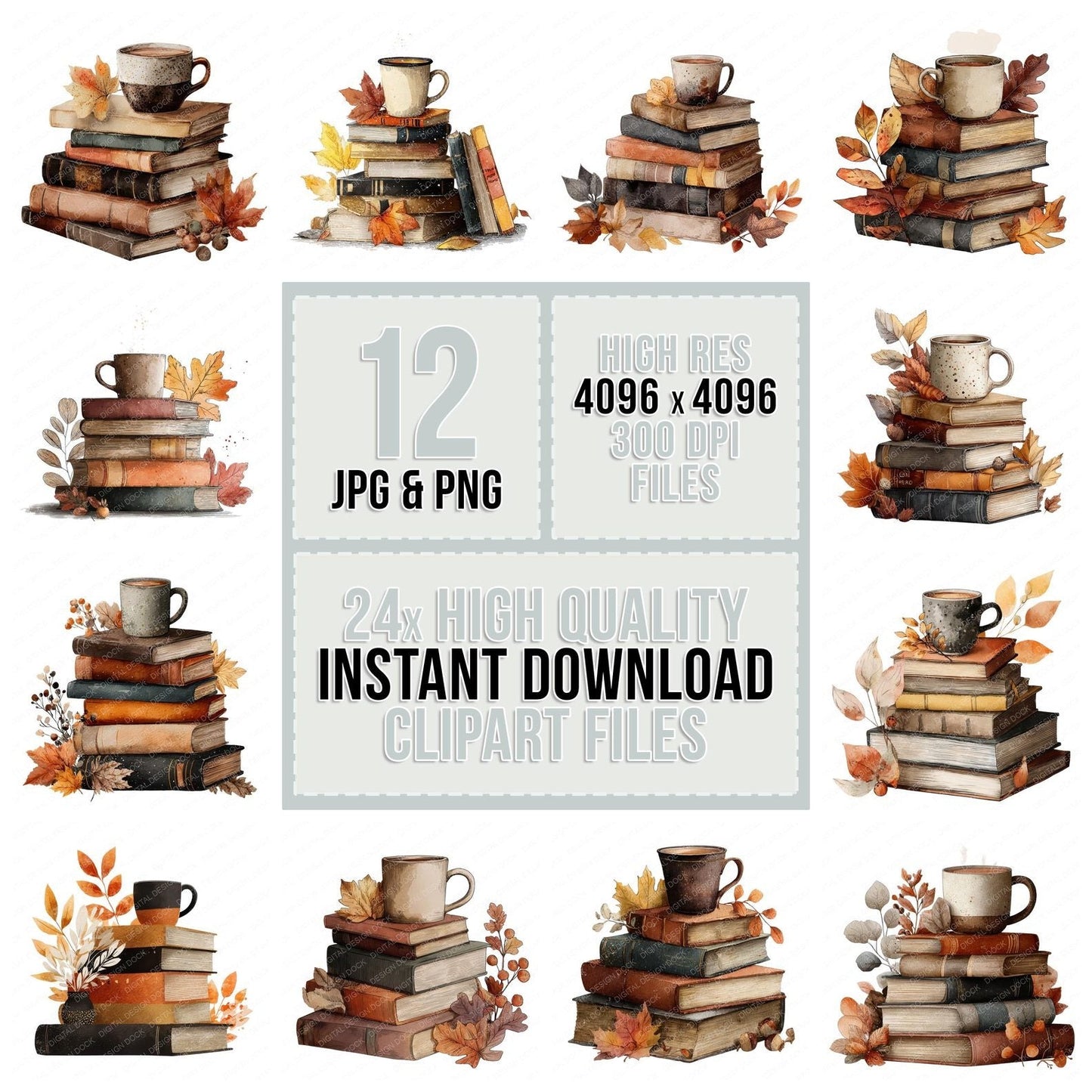 Autumn Books Tea Clipart Set (DDD004628)