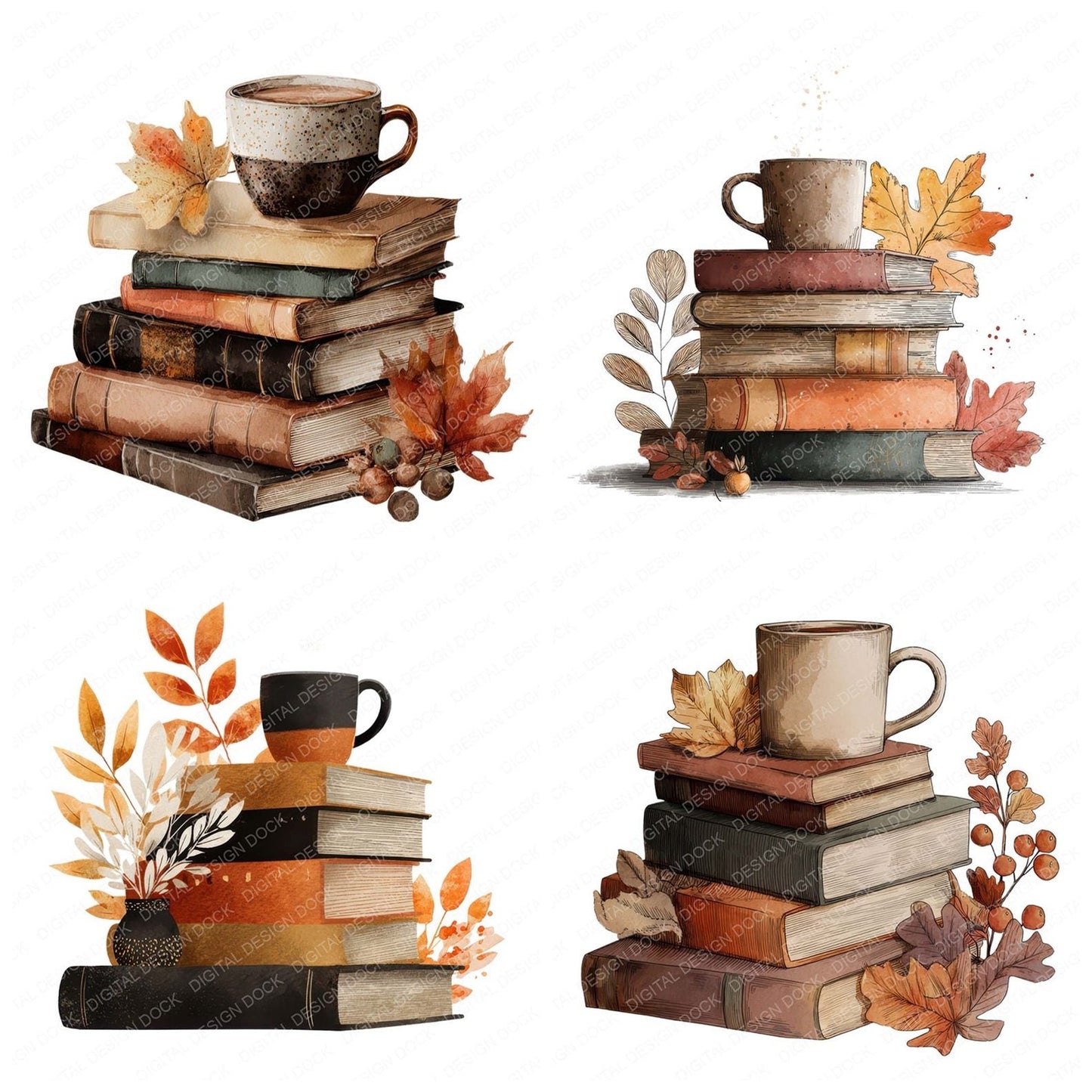 Autumn Books Tea Clipart Set (DDD004628)