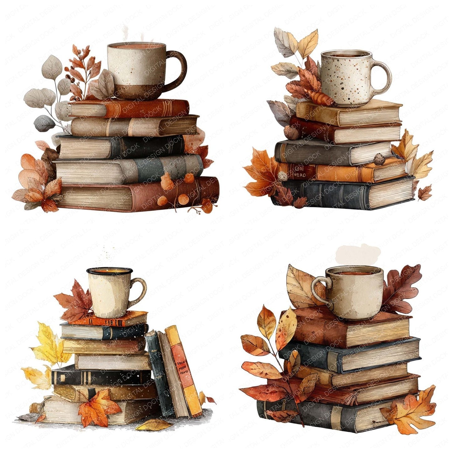Autumn Books Tea Clipart Set (DDD004628)