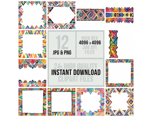 Aztec Watercolour Pattern Border Clipart Set (DDD004637)