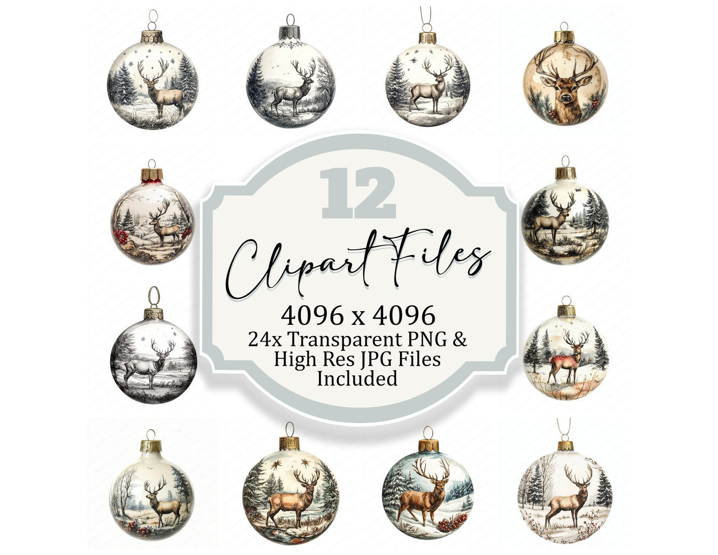 Beautiful Stag Bauble Clipart Set (DDD004665)