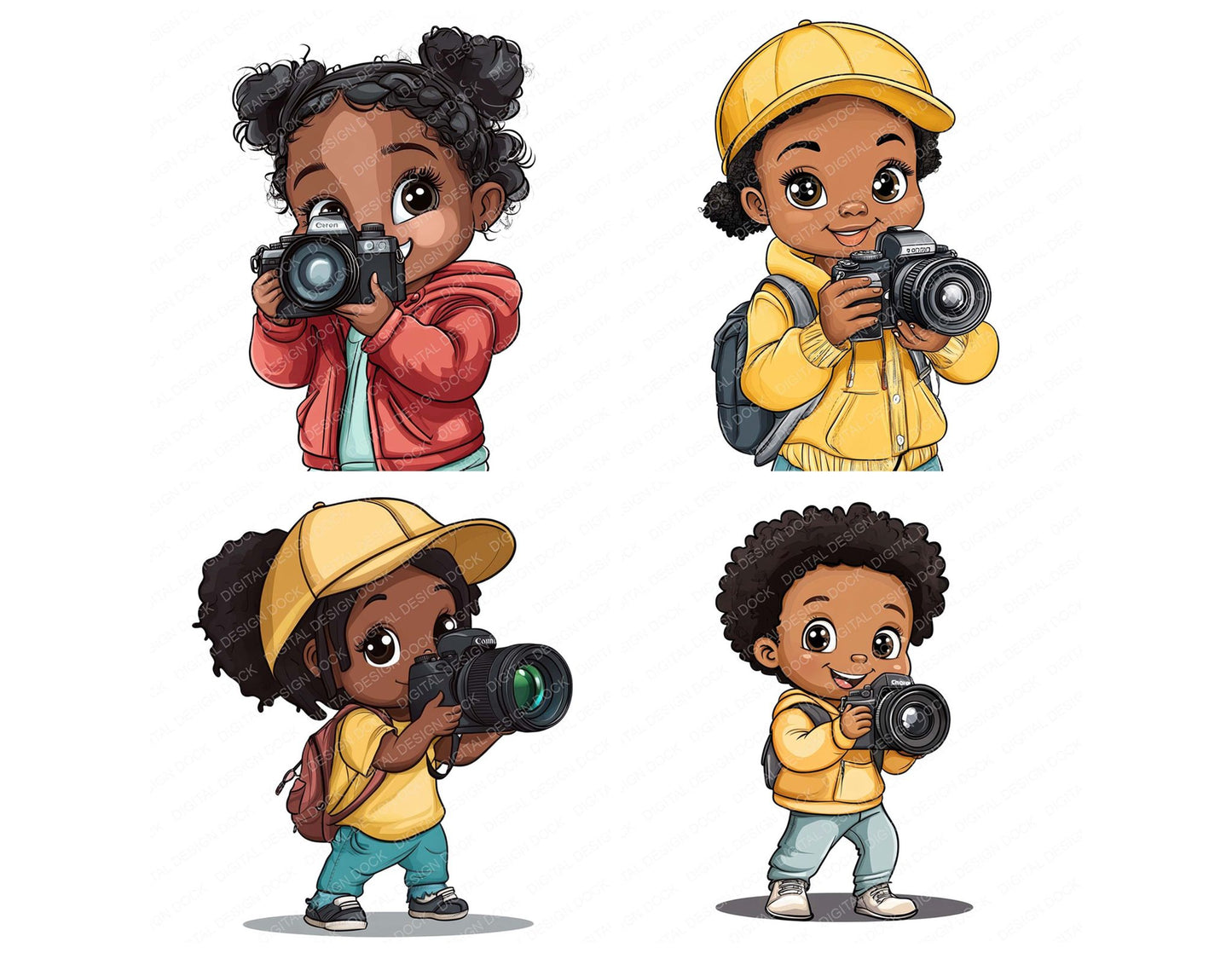 Black Child Photographer Clipart Set (DDD004691)