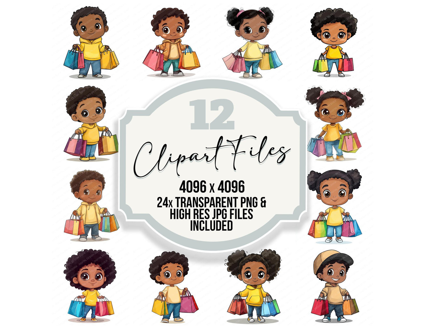 Black Child Shopping Clipart Set (DDD004692)
