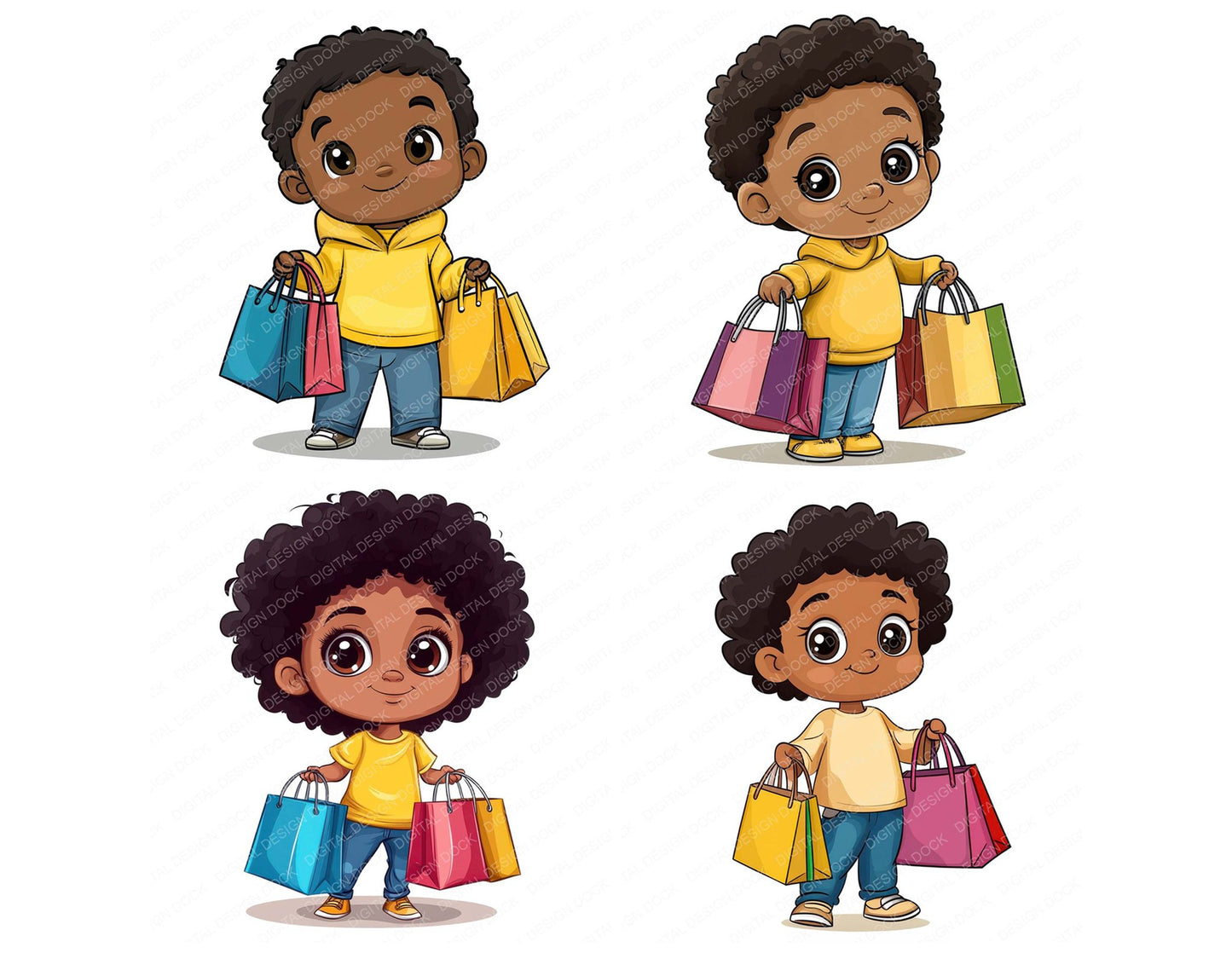Black Child Shopping Clipart Set (DDD004692)
