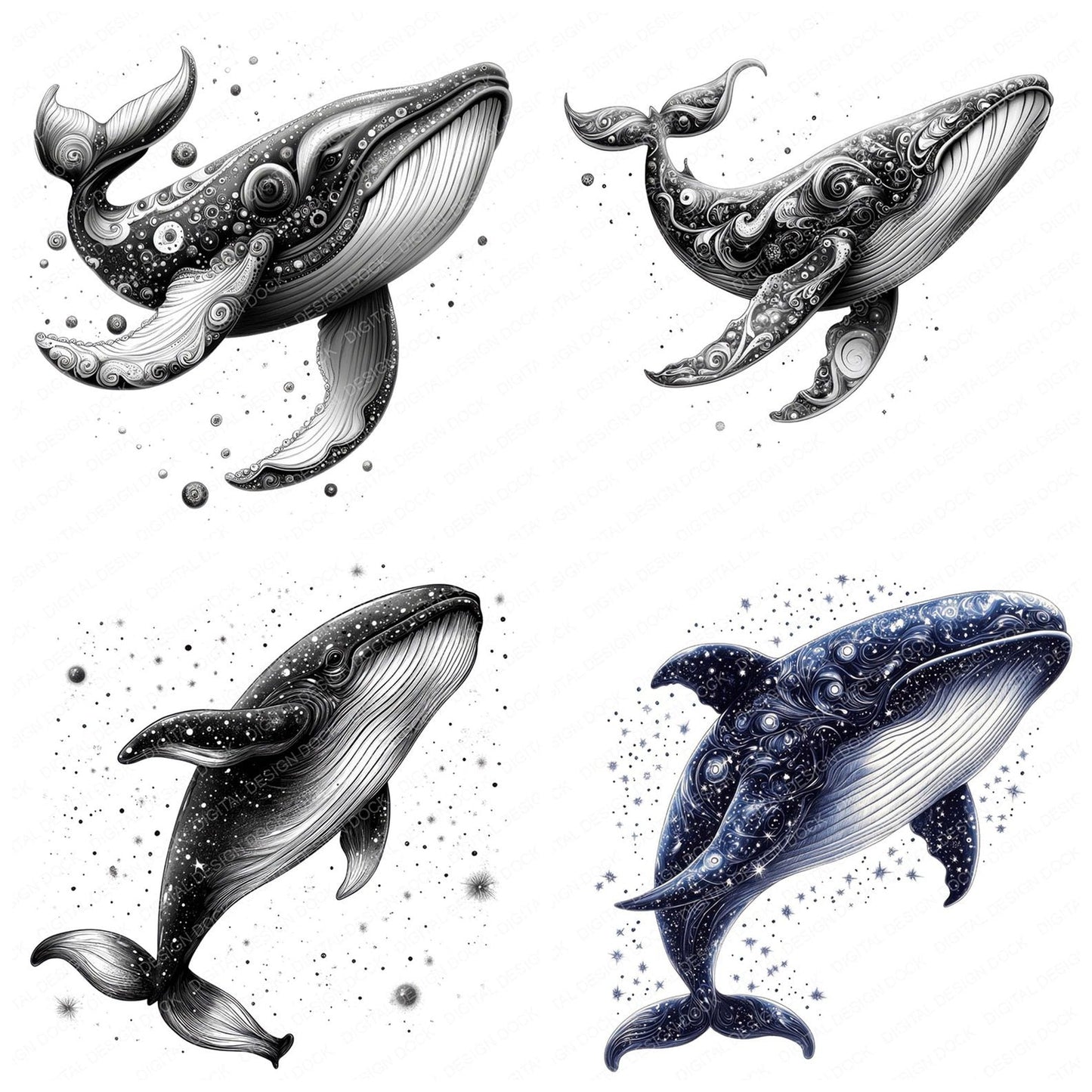 Black Cosmic Whale Clipart Set (DDD004693)