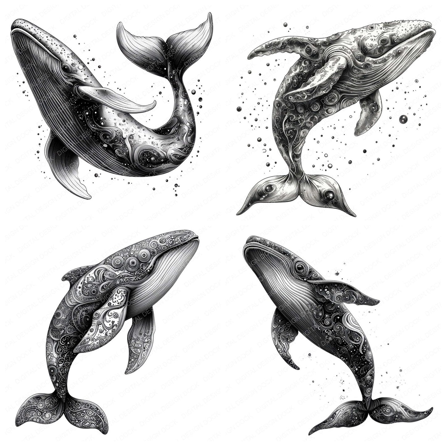 Black Cosmic Whale Clipart Set (DDD004693)