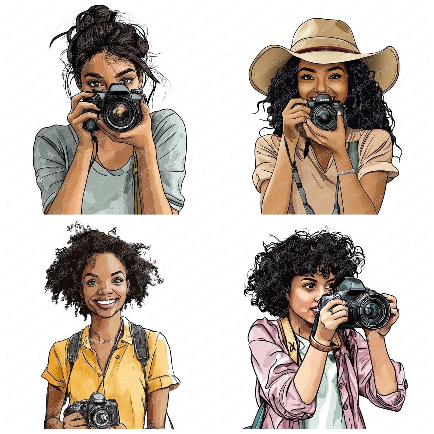 Black Female Photographer Clipart Set (DDD004694)