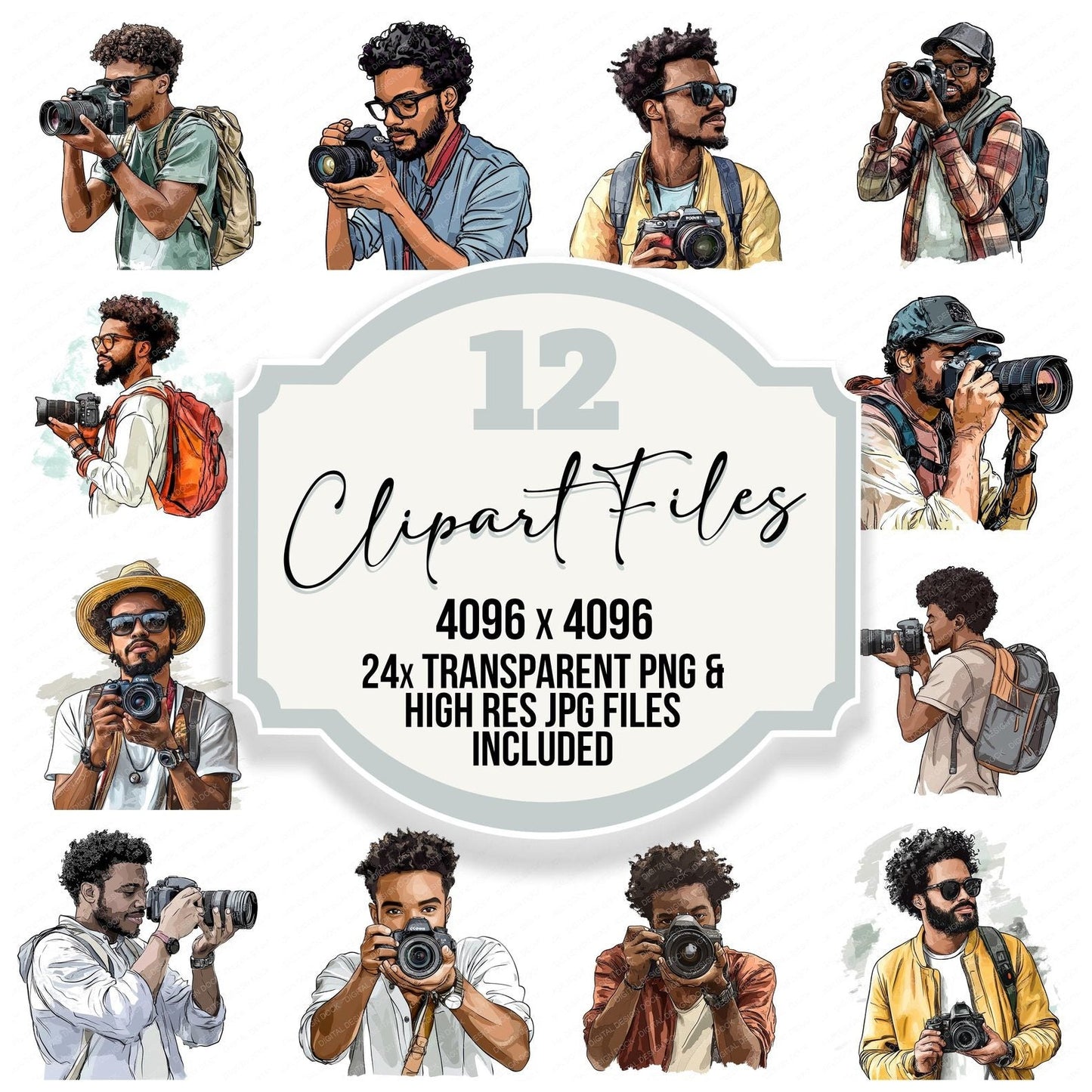 Black Male Photographer Clipart Set (DDD004697)