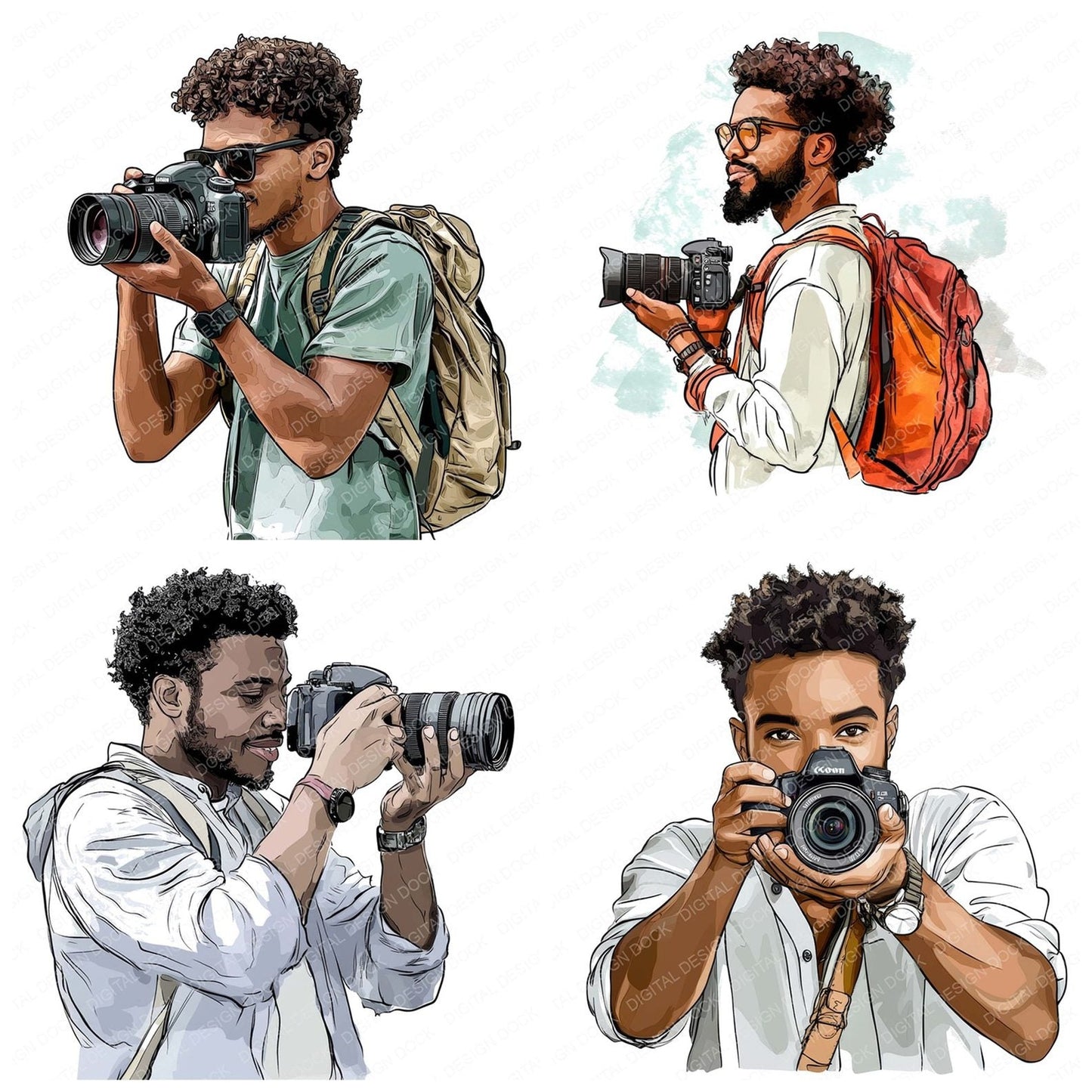 Black Male Photographer Clipart Set (DDD004697)
