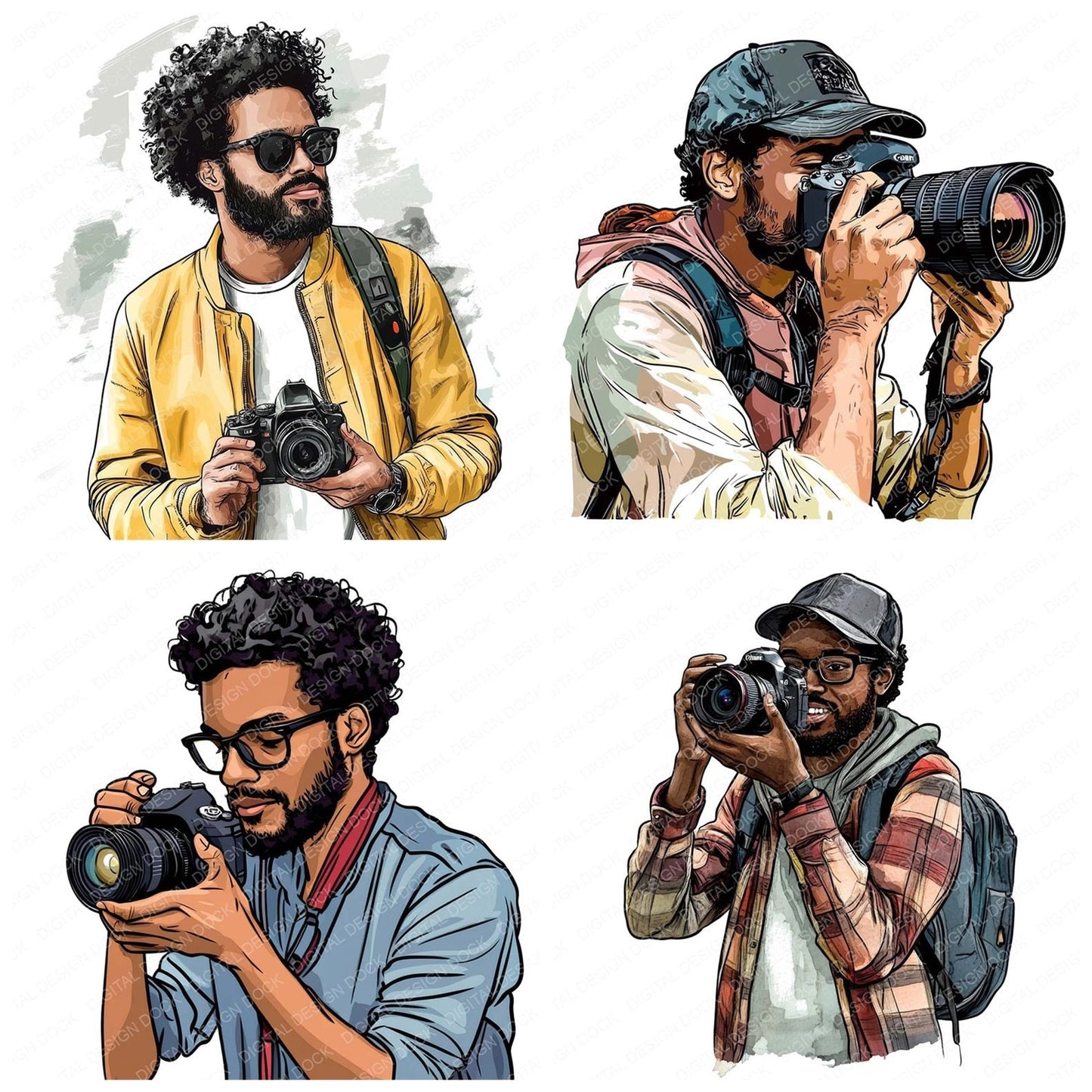 Black Male Photographer Clipart Set (DDD004697)