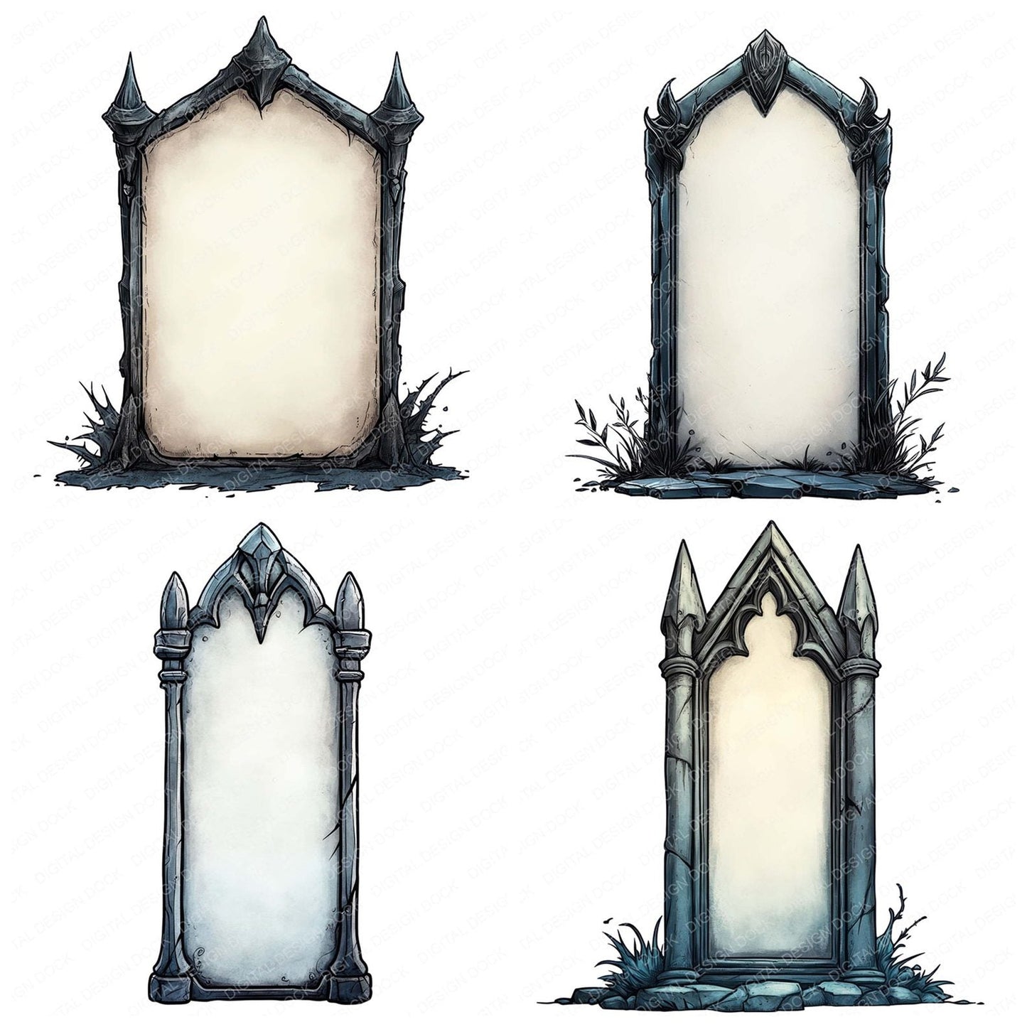 Blank Gothic Headstone Clipart Set (DDD004703)