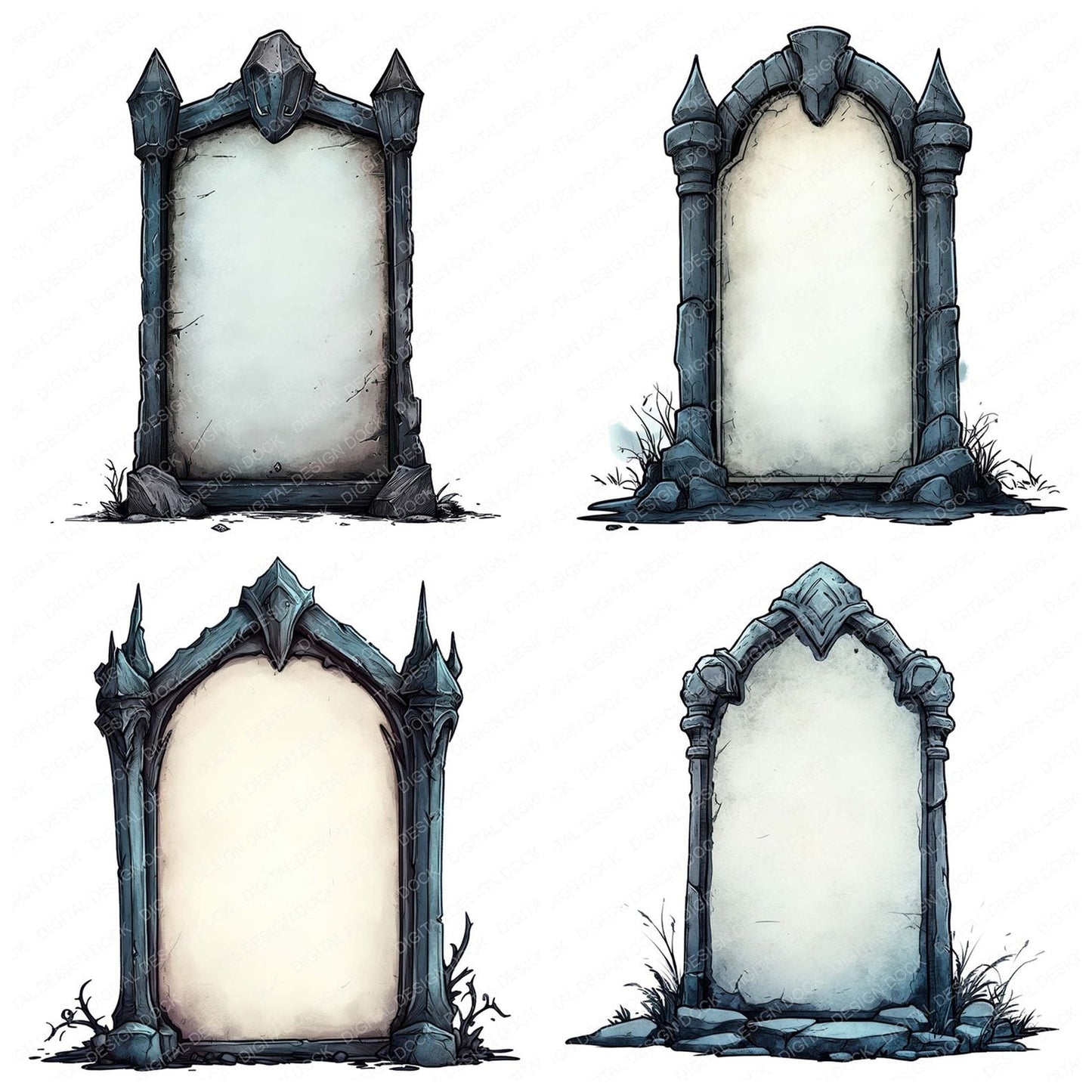 Blank Gothic Headstone Clipart Set (DDD004703)