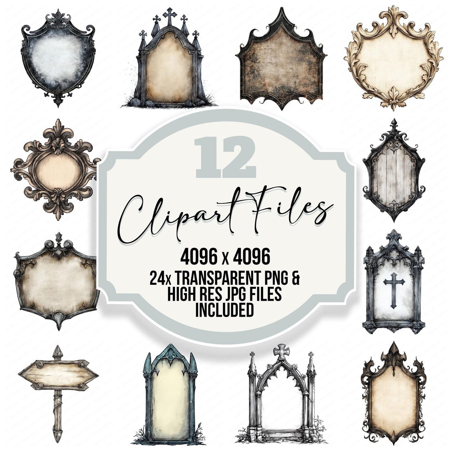 Blank Gothic Sign Clipart Set (DDD004704)