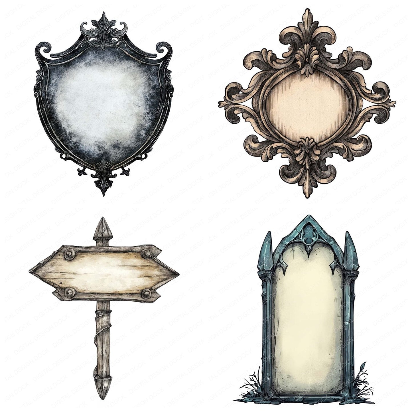 Blank Gothic Sign Clipart Set (DDD004704)