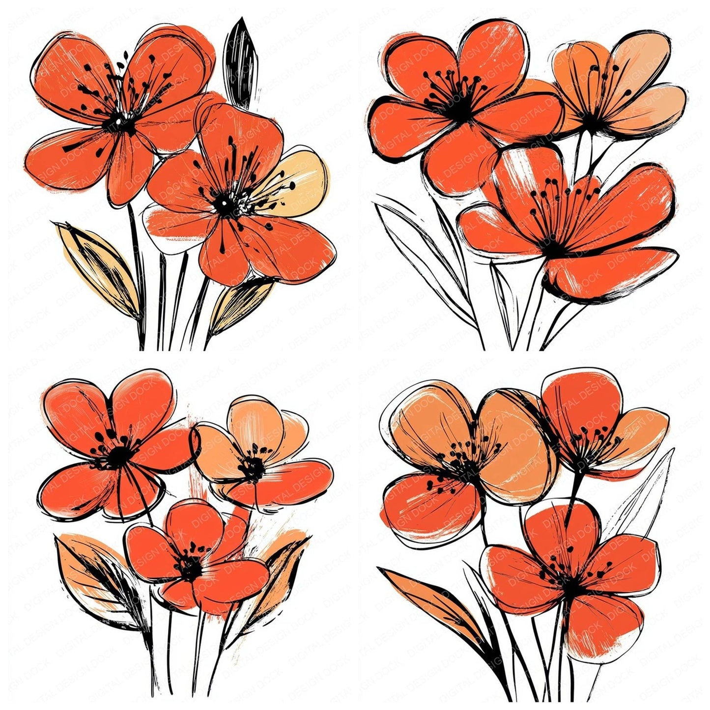 Blood Orange Abstract Flowers Clipart Set (DDD004705)