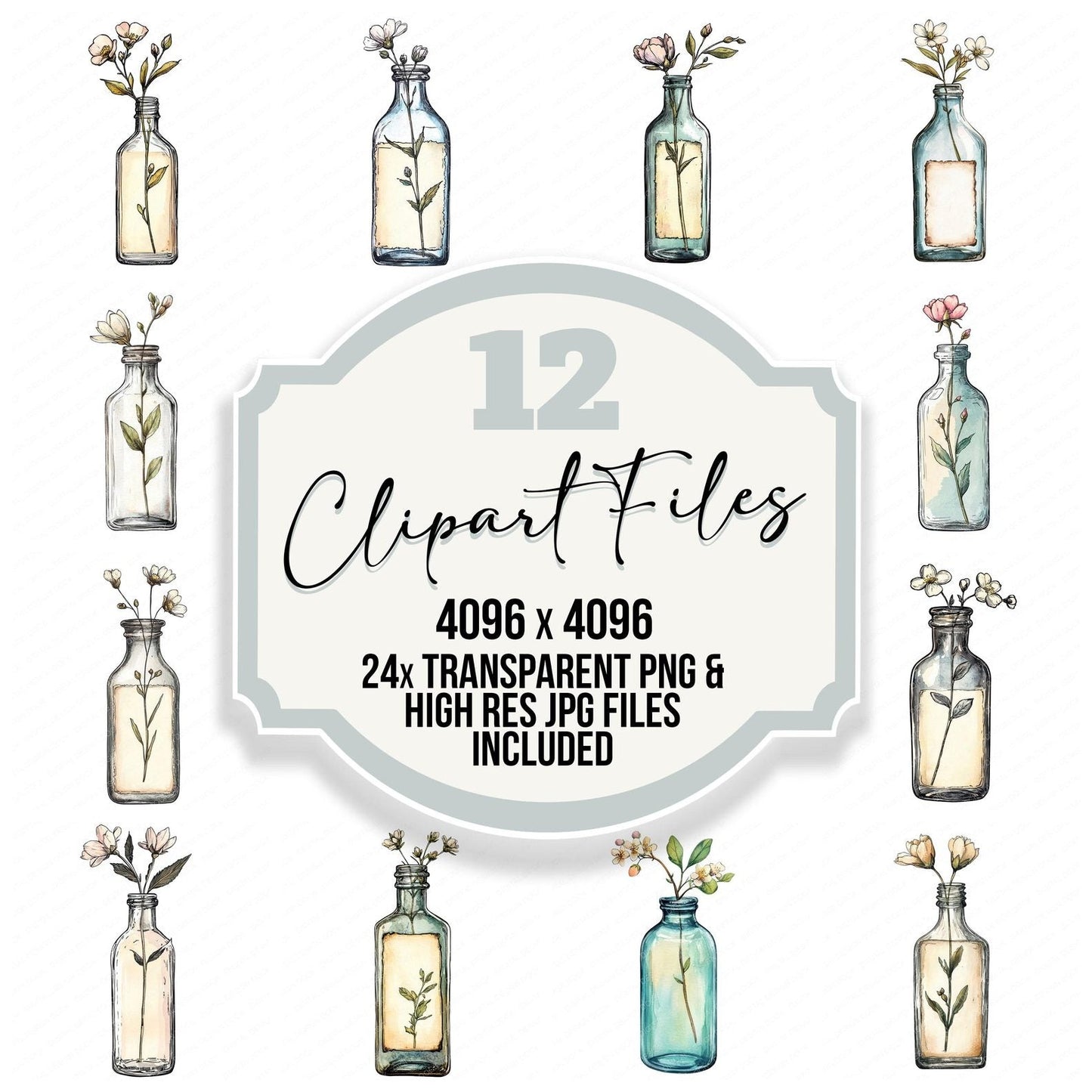 Blooming Bottle Stem Clipart Set (DDD004706)