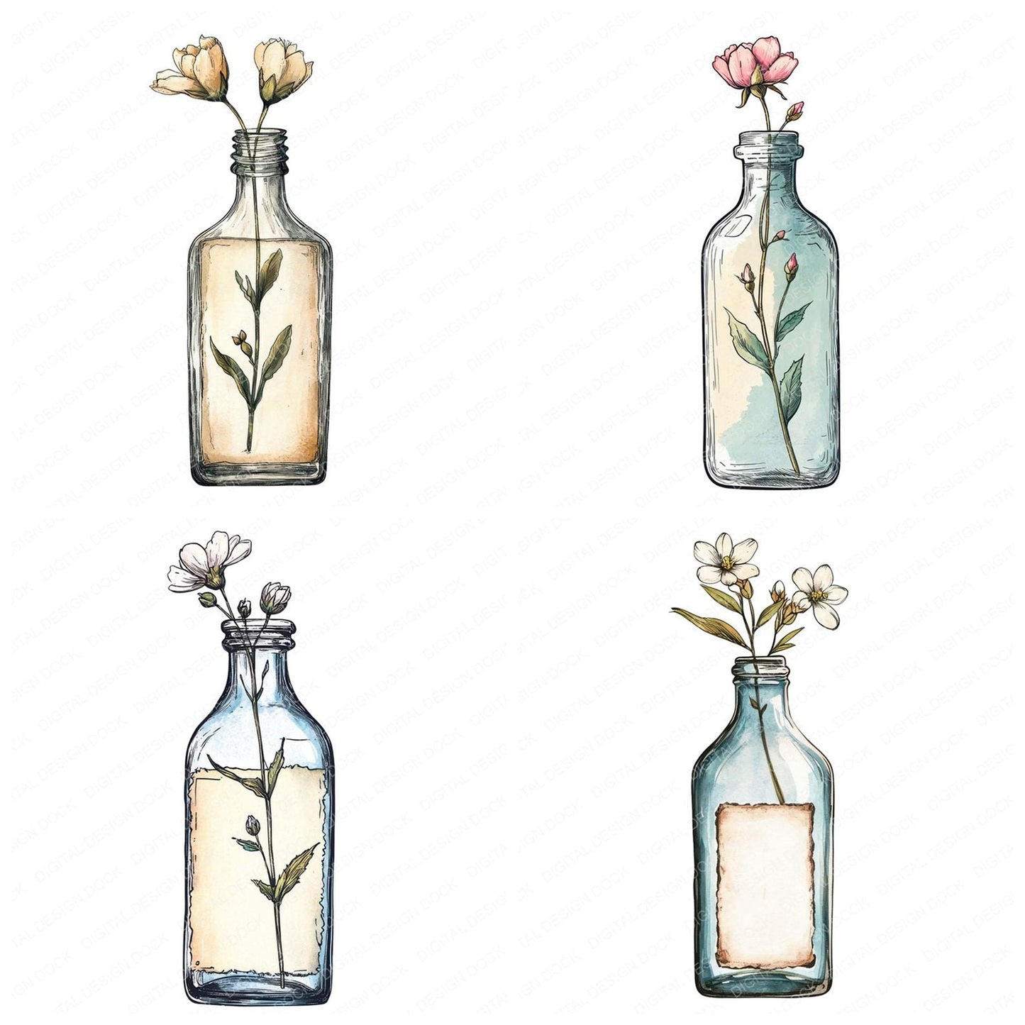Blooming Bottle Stem Clipart Set (DDD004706)
