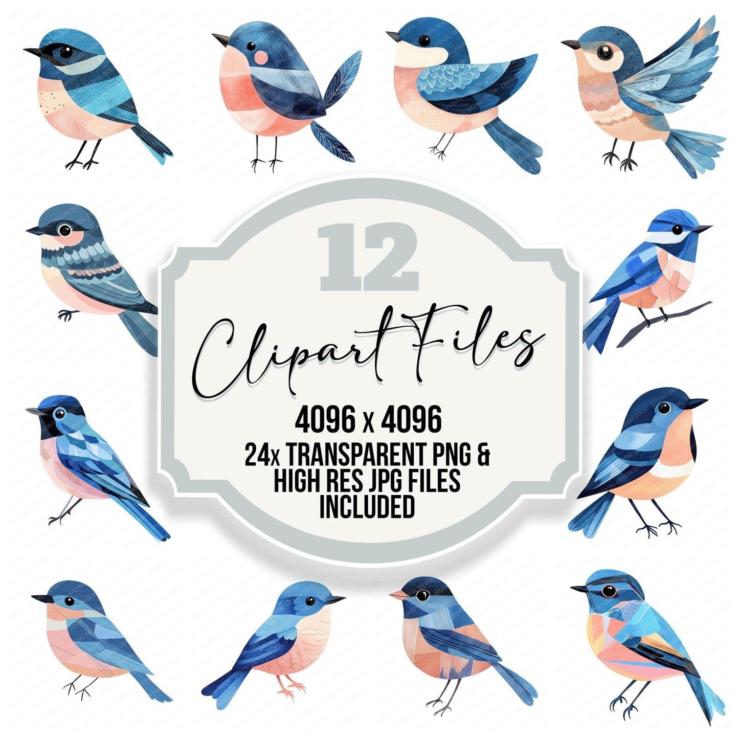 Bluebird Fabric Shapes Clipart Set (DDD004713)