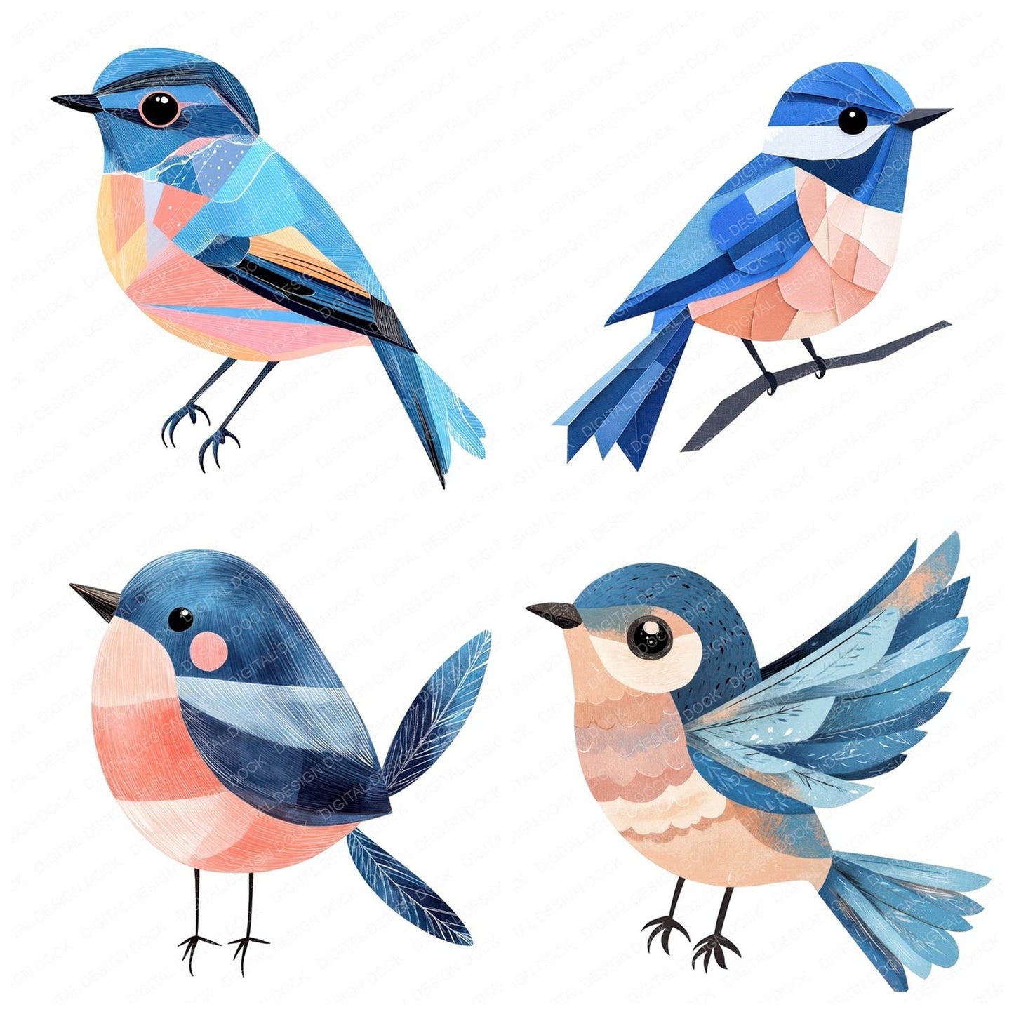 Bluebird Fabric Shapes Clipart Set (DDD004713)