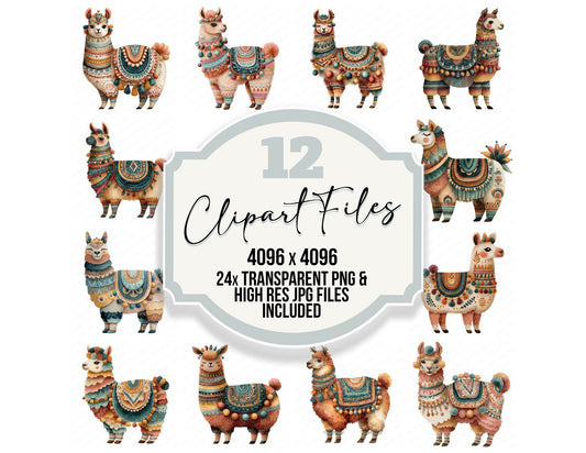 Boho Decorated Llama Clipart Set (DDD004719)