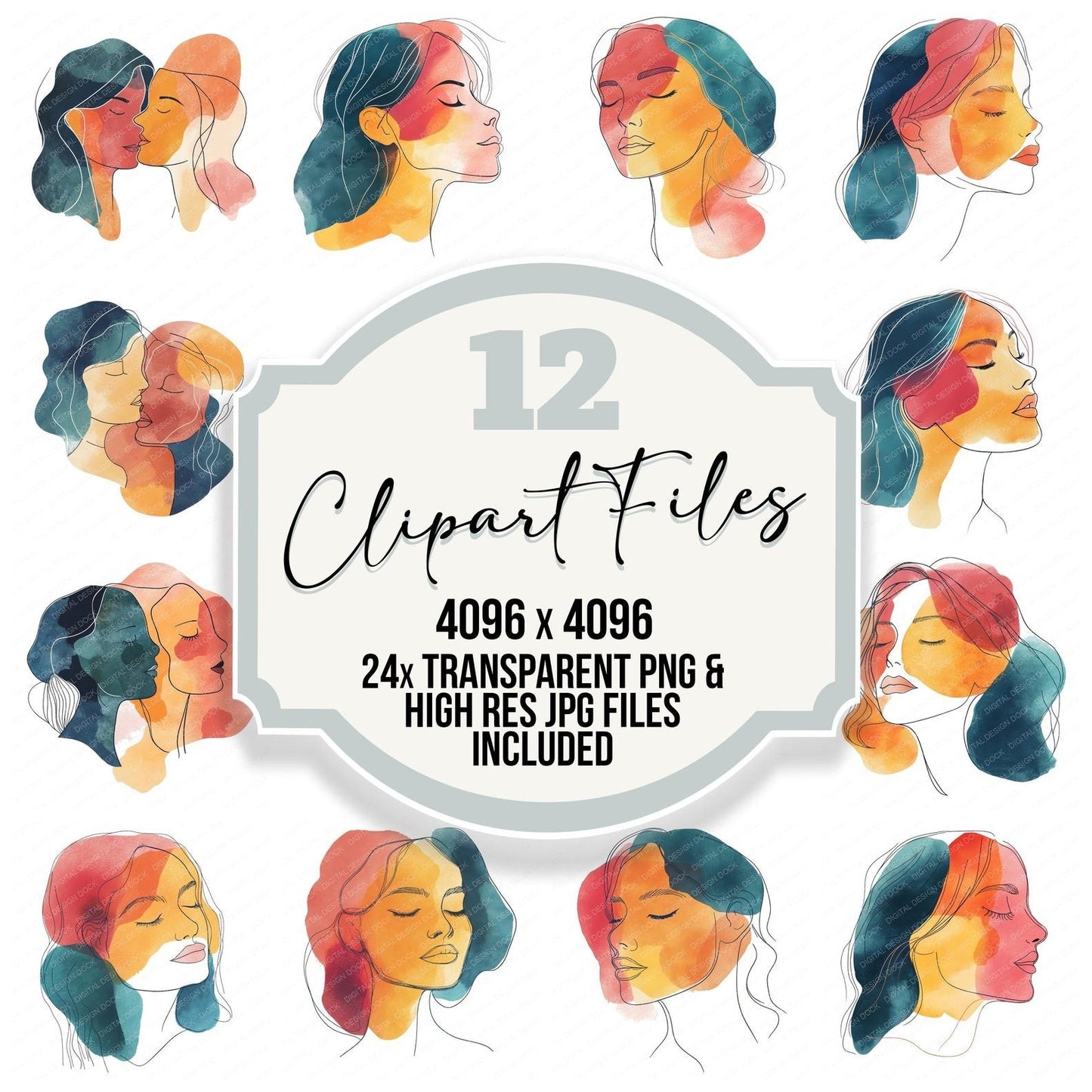 Boho Face Line Art Clipart Set (DDD004722)