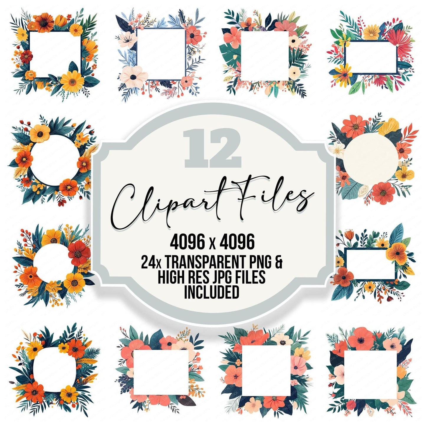 Boho Floral Blank Sign Clipart Set (DDD004723)