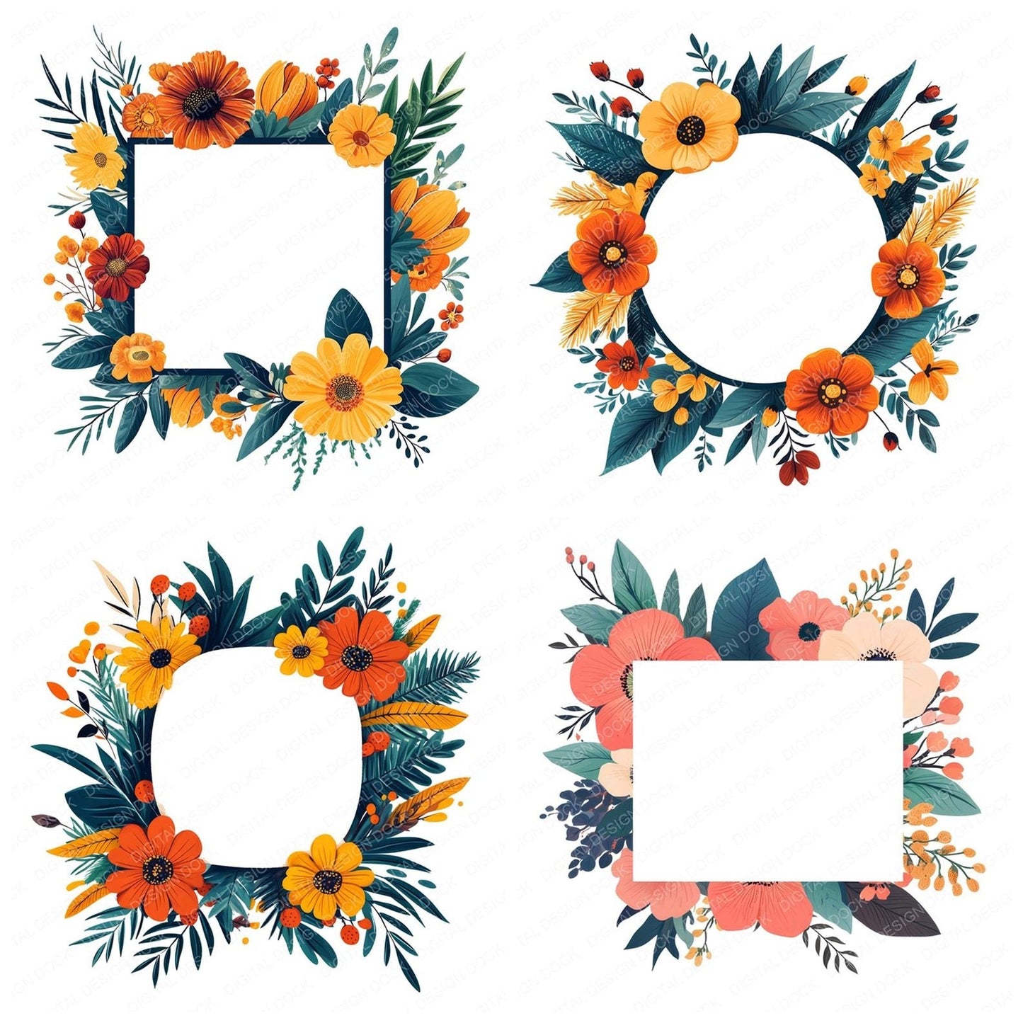 Boho Floral Blank Sign Clipart Set (DDD004723)