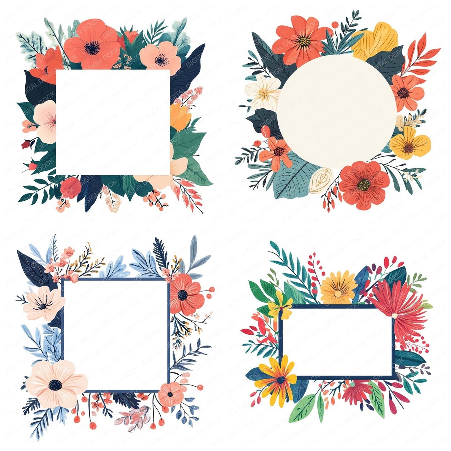 Boho Floral Blank Sign Clipart Set (DDD004723)