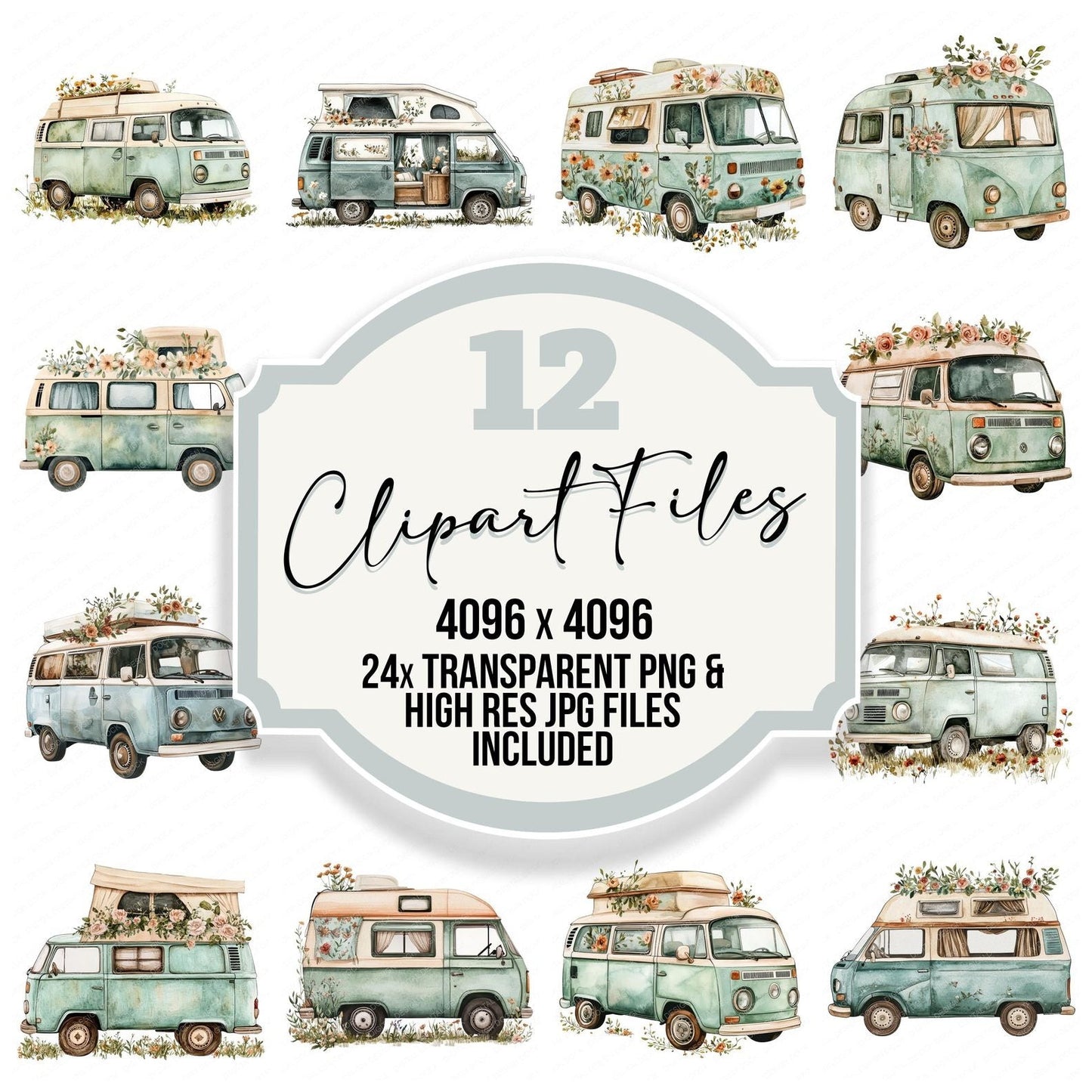 Boho Floral Campervan Clipart Set (DDD004725)