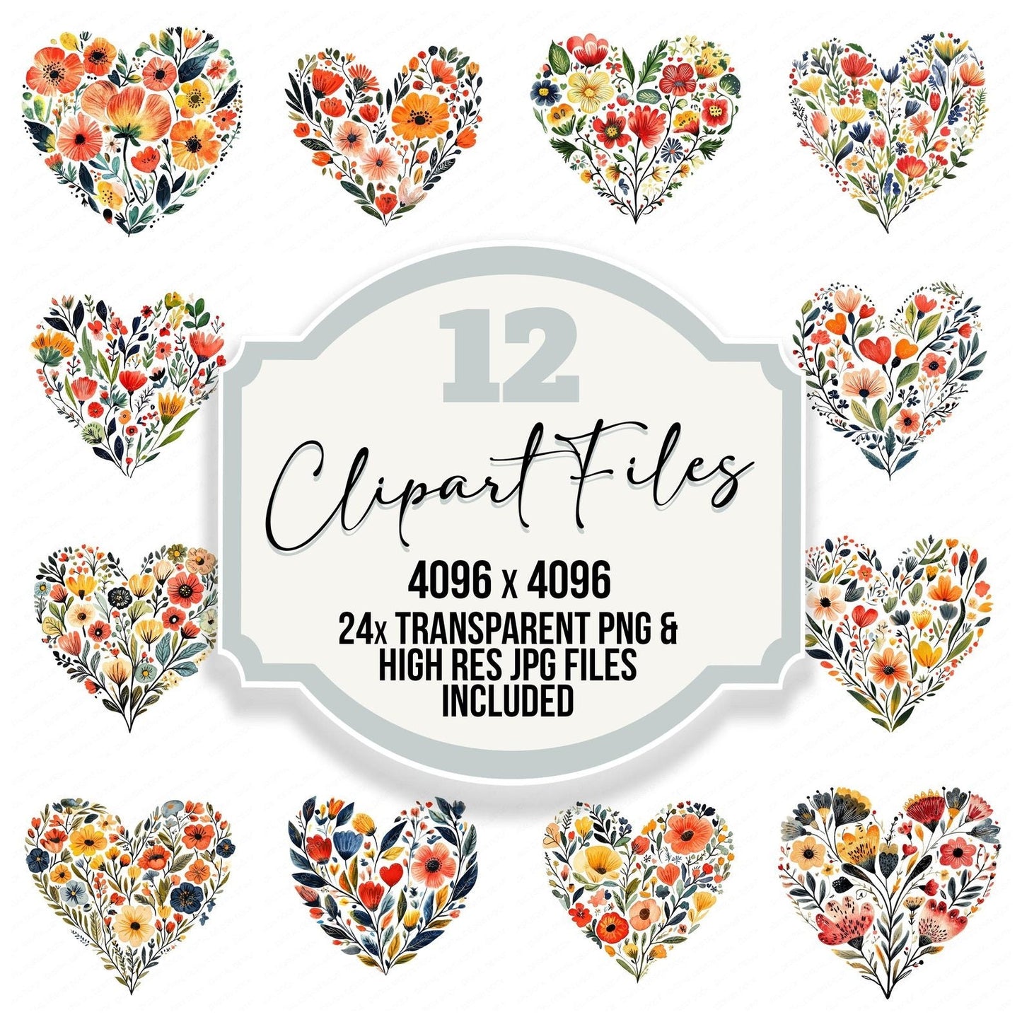 Boho Floral Heart Design Clipart Set (DDD004726)