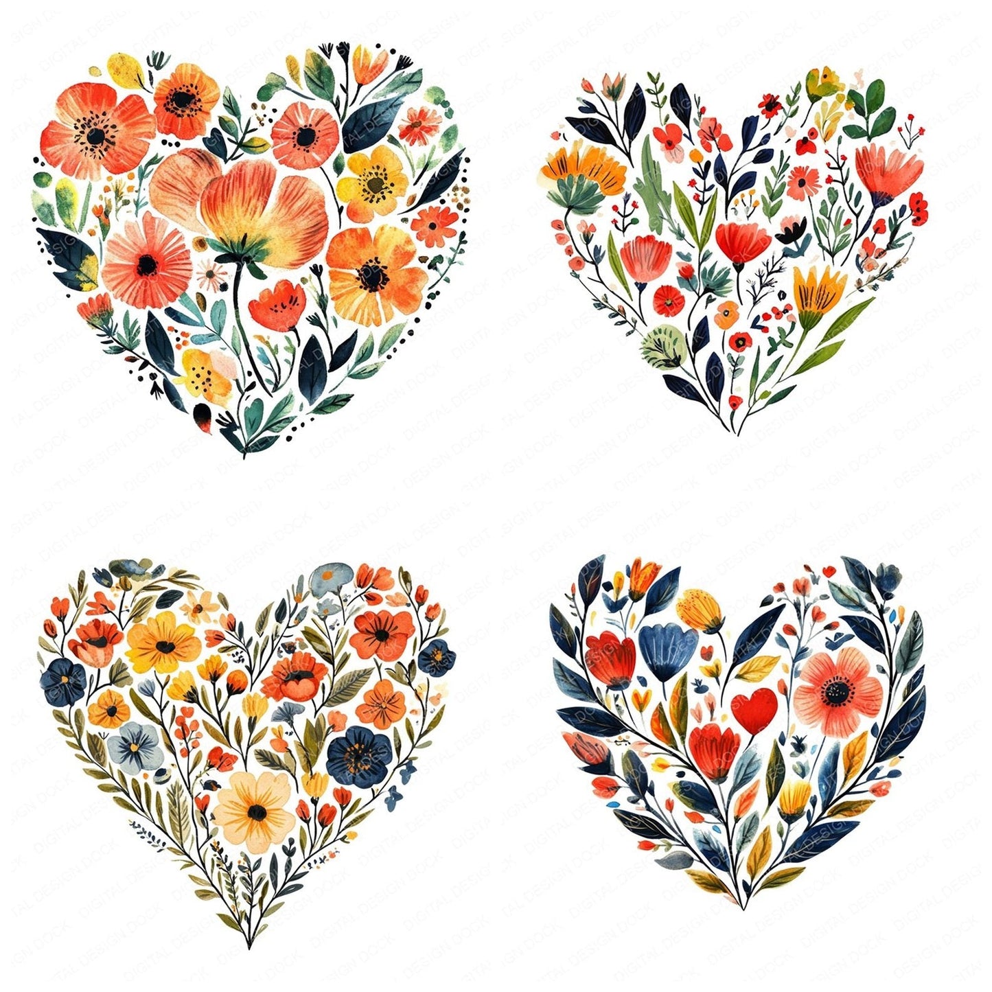 Boho Floral Heart Design Clipart Set (DDD004726)