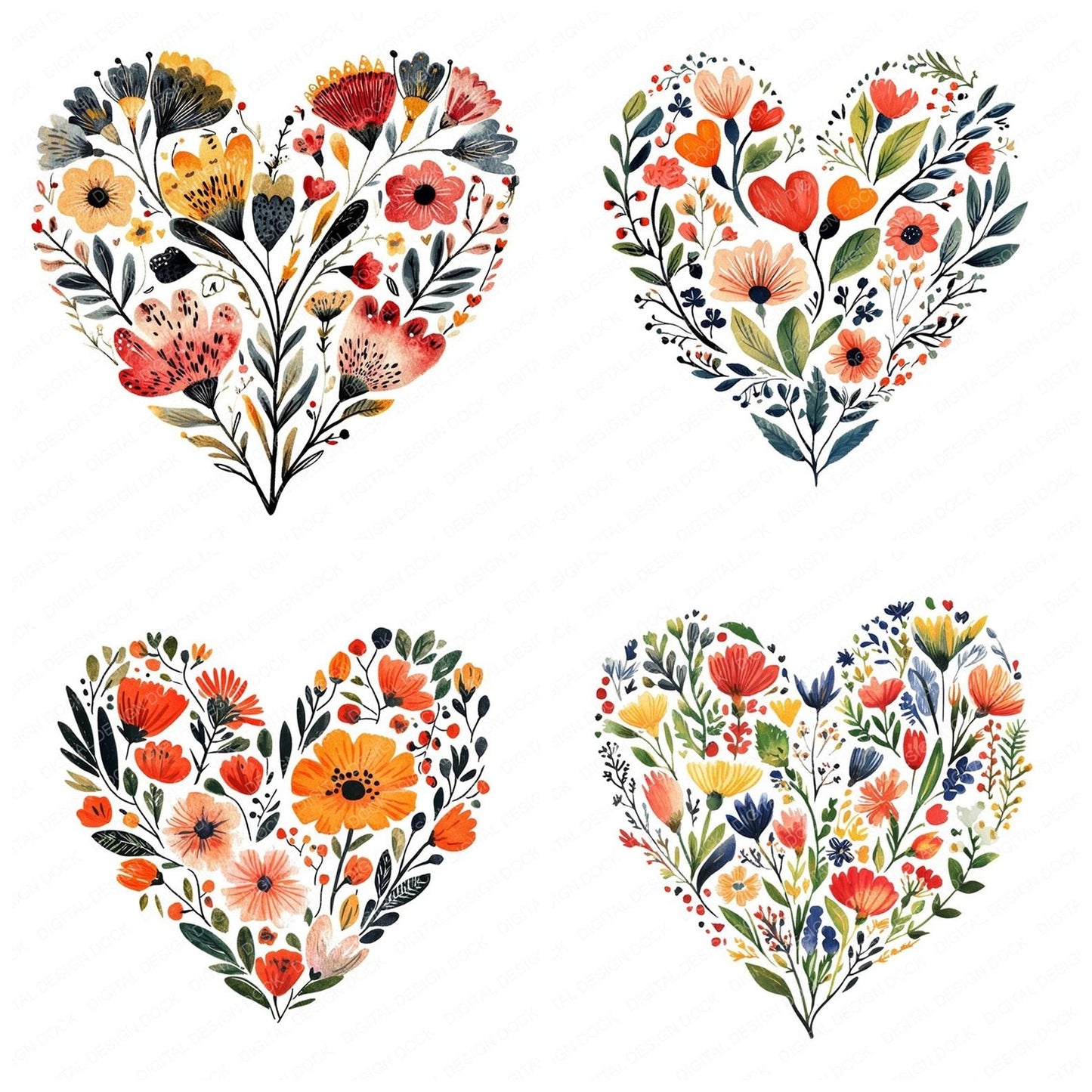 Boho Floral Heart Design Clipart Set (DDD004726)