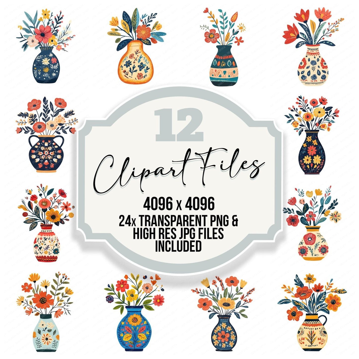 Boho Floral Vase Clipart Set (DDD004730)
