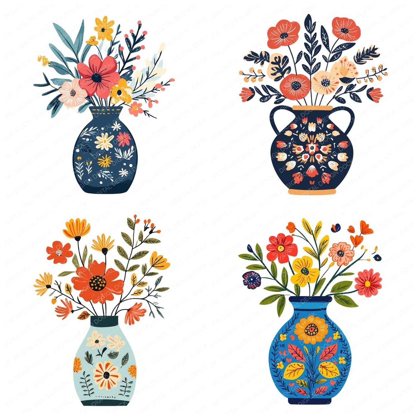 Boho Floral Vase Clipart Set (DDD004730)