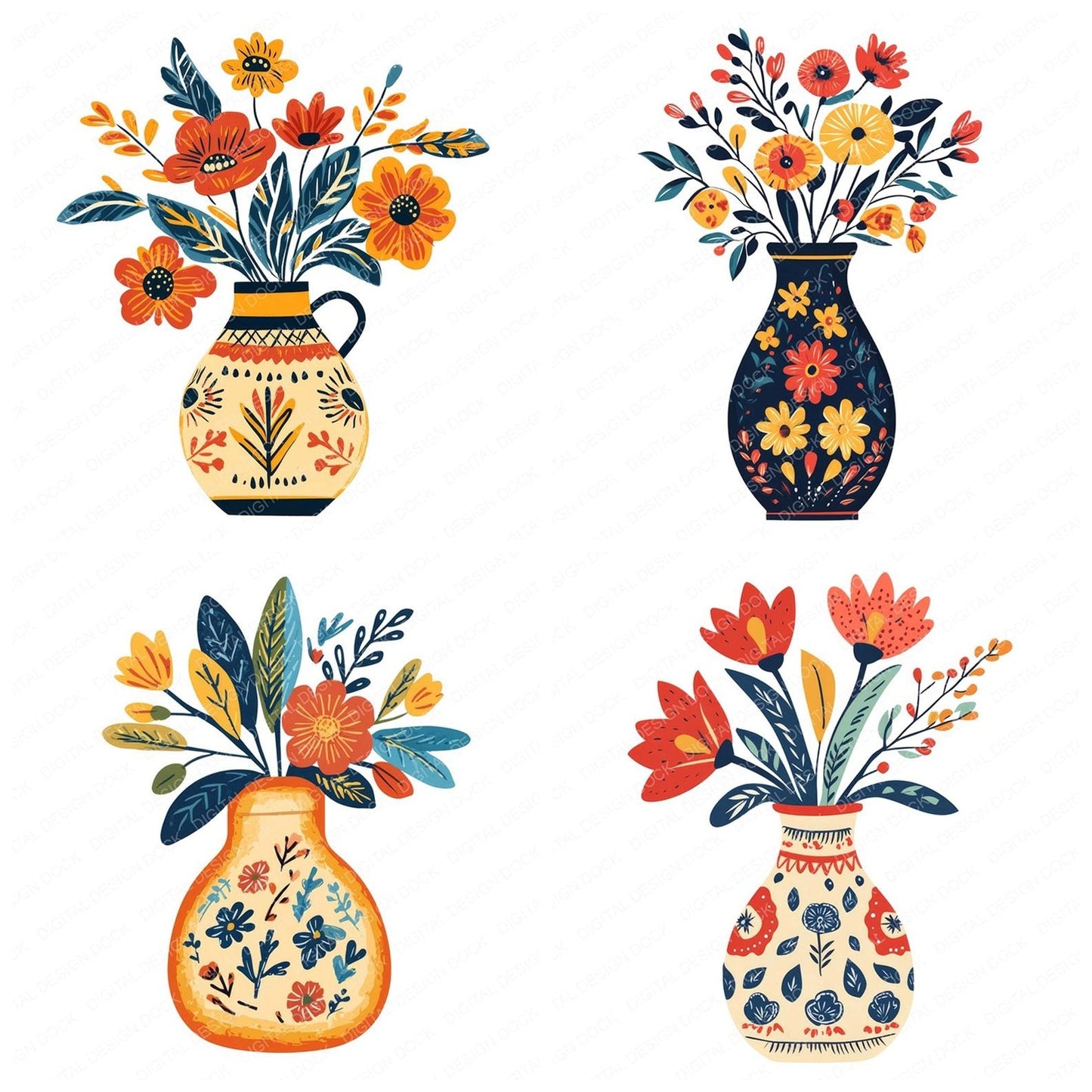Boho Floral Vase Clipart Set (DDD004730)