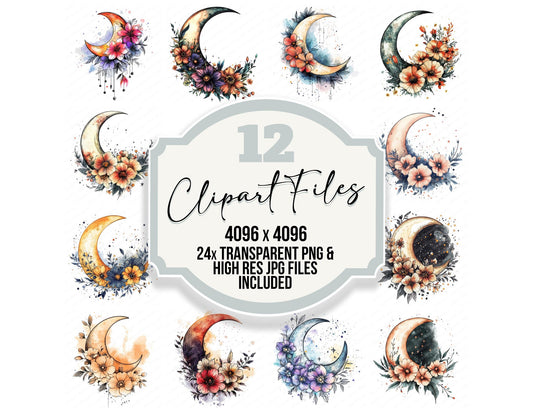Boho Moon Flowers Clipart Set (DDD004736)