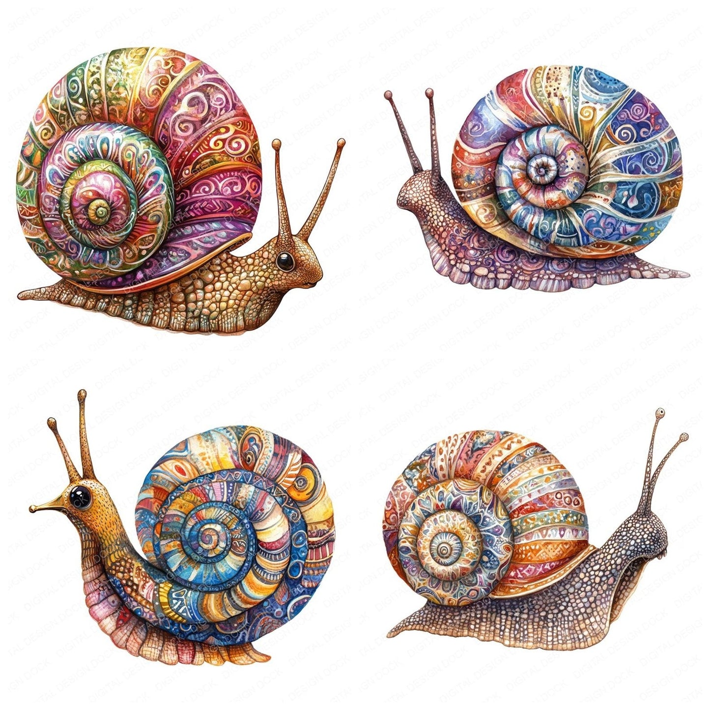 Boho Pattern Snail Clipart Set (DDD004737)
